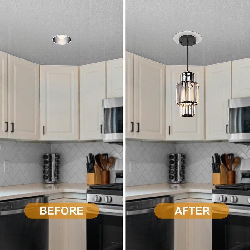 YIIZON Recessed to Pendant Light Converter Kit 5 and 6 inch Can Light Conversion, Includes E26 Socket, Mounting Bracket, Round Ceiling Plate & White Cover - Image 4